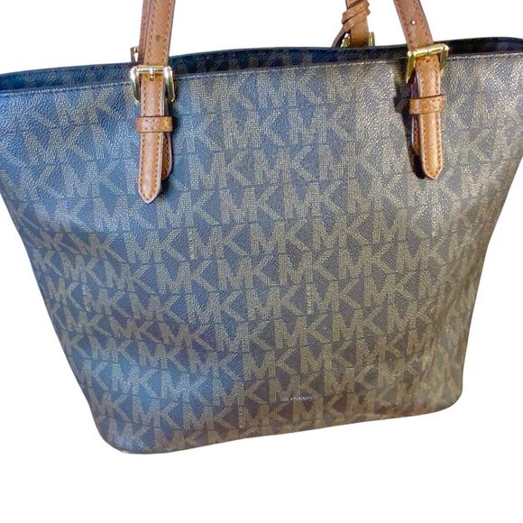 Michael Kors Brown Jet Set Tote Bag Carry All Large Shoulder Bag Dual Handle - Picture 5 of 16